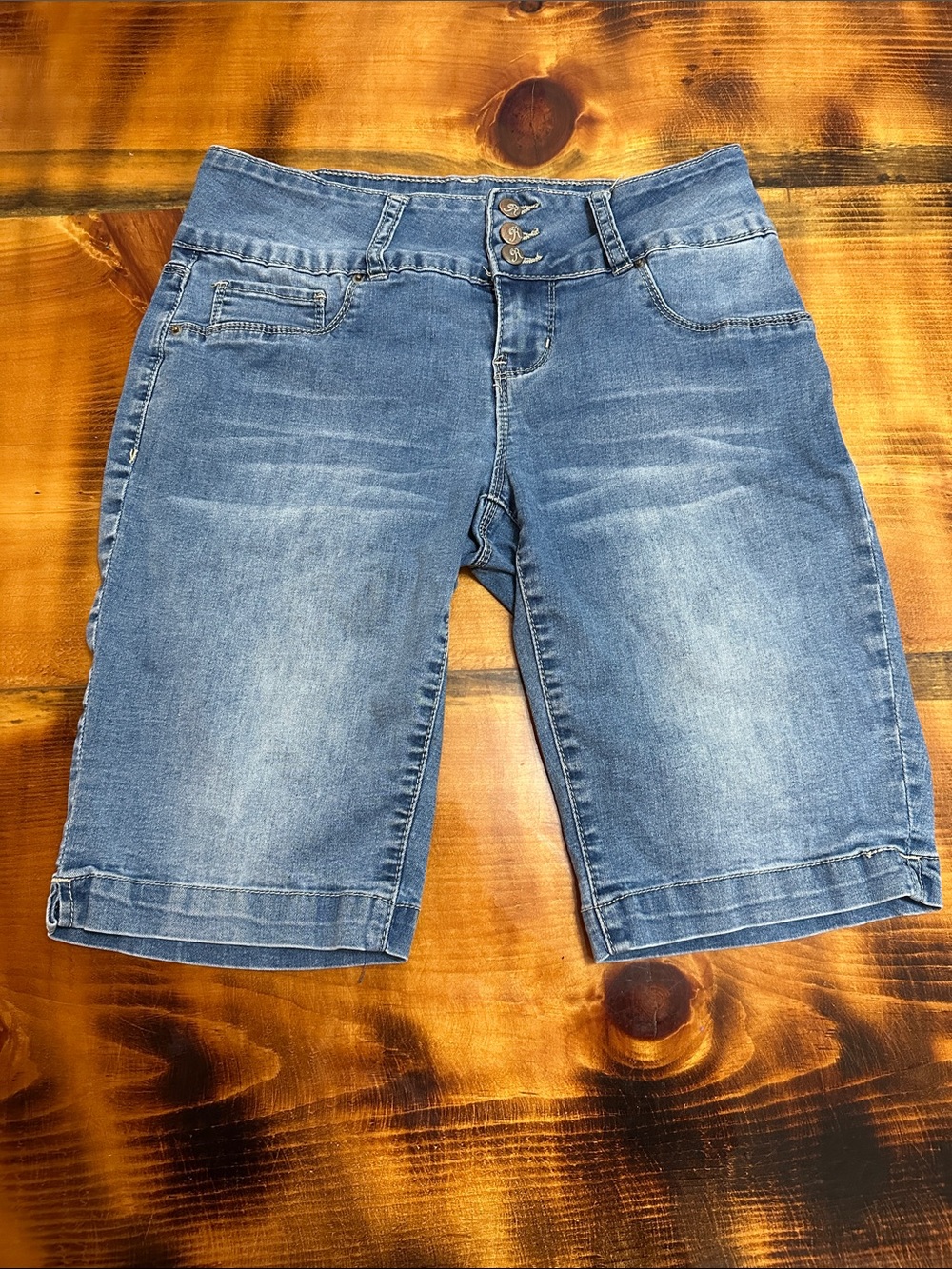 Royalty For Me Blue Denim Shorts with White Brand Patch